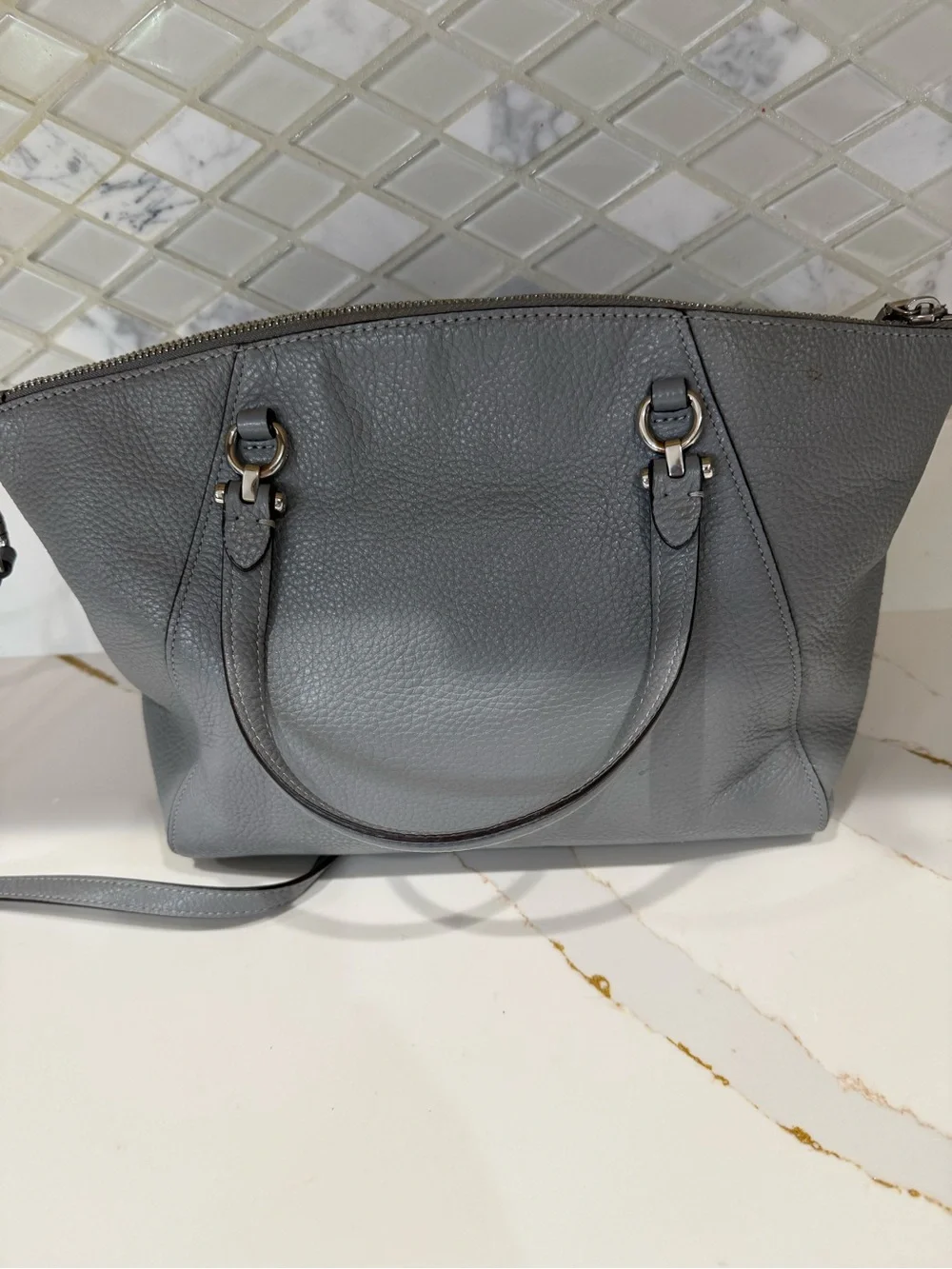 Coach Gray Pebbled Satchel Top Handle Bag w/ Detachable Strap & Wristlet